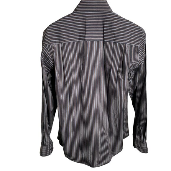 Michael Brandon Button Up Long Sleeve Shirt L Blue Striped Chest Pocket Collared - Picture 4 of 6